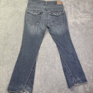 GUESS JEANS Flare Leg Med Wash Denim Vintage Distressed Bell Bottom Womens Sz 32